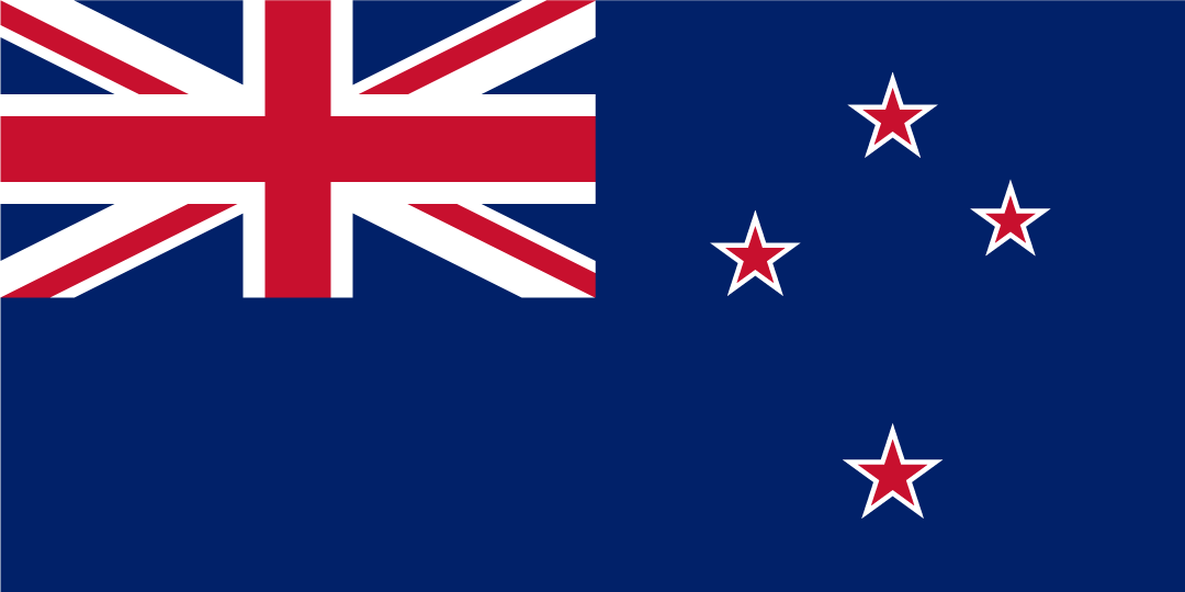 New Zealand flag with Union Jack in top left, four stars in cross pattern on right and blue background