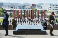 Guard of Honour standing alongside the Tomb of the Unknown Warrior at Pukeahu